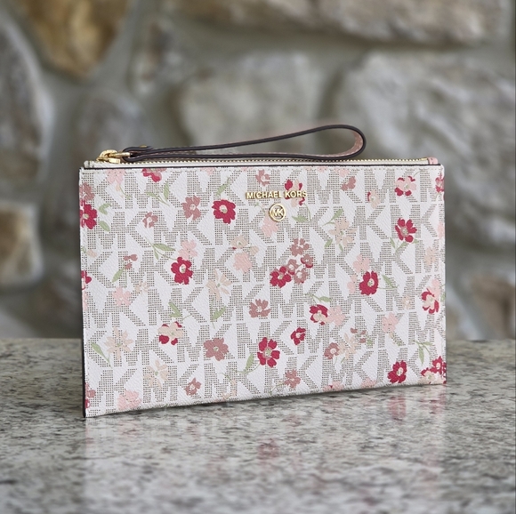 Michael Kors Handbags - Michael Kors Jet Set Logo Floral Large Zip Clutch Wristlet